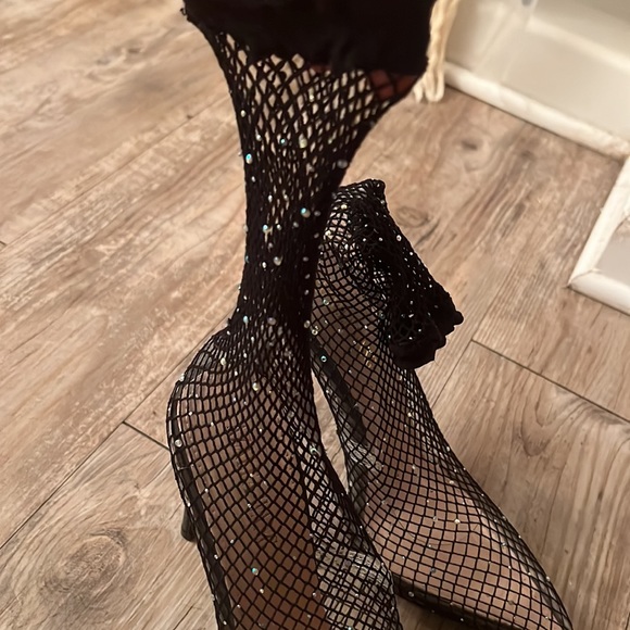 Azalea Wang fishnet rhinestone heels - Picture 4 of 5